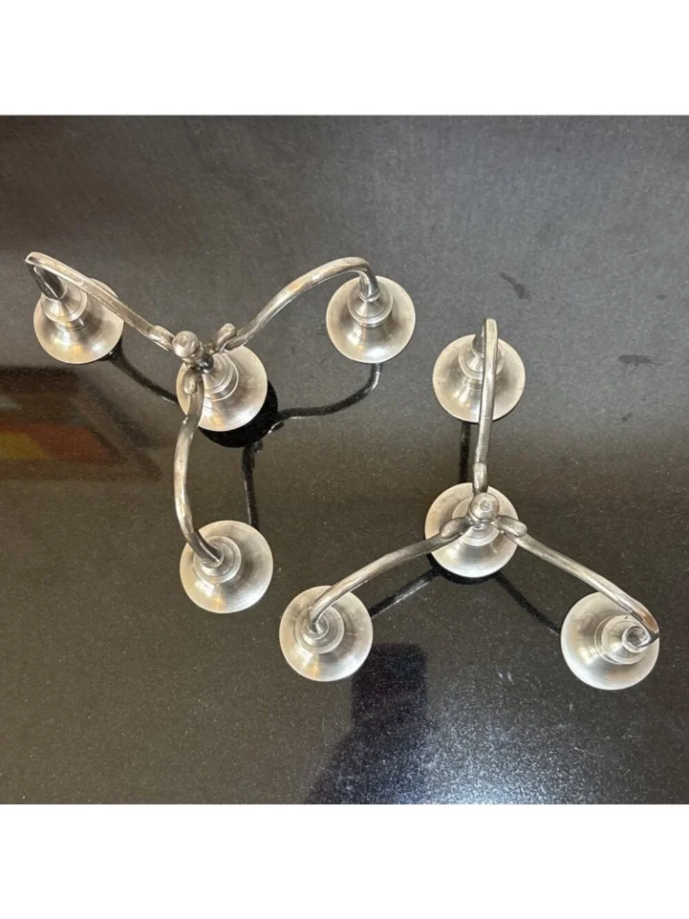 Vintage Candelabra Taper Candle Holder Set Silvertone Metal Ornate Scroll Arm